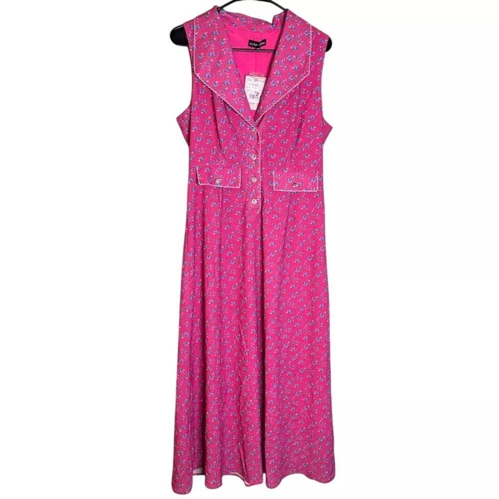 Sister Jane Pink Floral Sleeveless Notched Collar Midi Dress